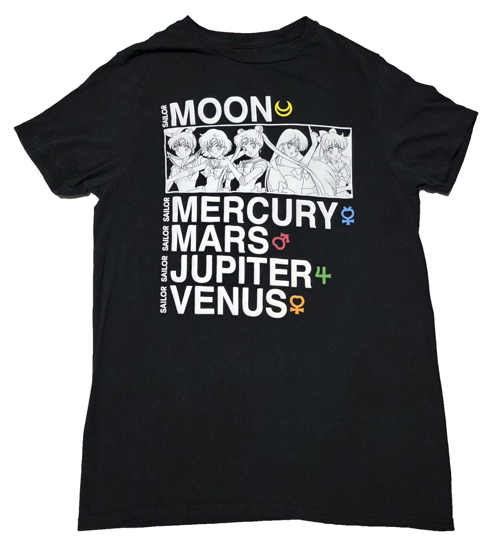 Sailor Moon T-Shirt Black Graphic Tee -Sailor Guardians Names & Symbols Sz Small